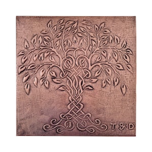 Personalized Tree of Life Copper Tile: Handmade Kitchen Backsplash