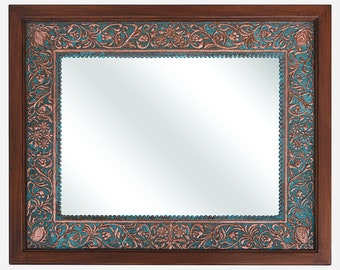 Espejo de pared de cobre, espejo de pared vertical y horizontal de cobre, espejo de metal rectangular, espejo de pared victoriano de cobre, obras de arte de espejo