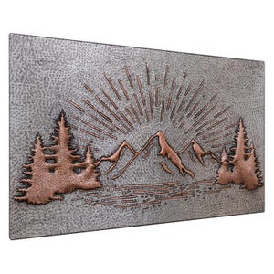 Hand-hammered Copper Backsplash: Rising Sun, Mountain & Forest Wall Art ...