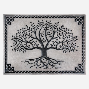 Handcrafted Tree of Life Metal Art: Gray & Black Backsplash Mural