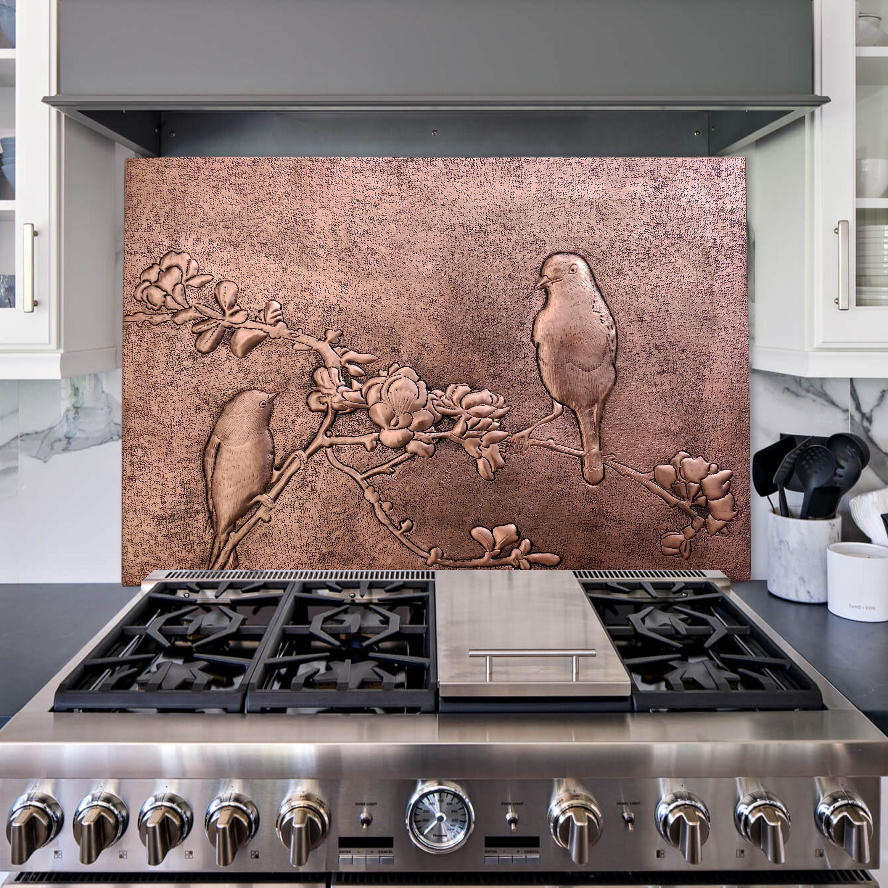 Copper Birds Backsplash Tile Metal Spring Wall Decor