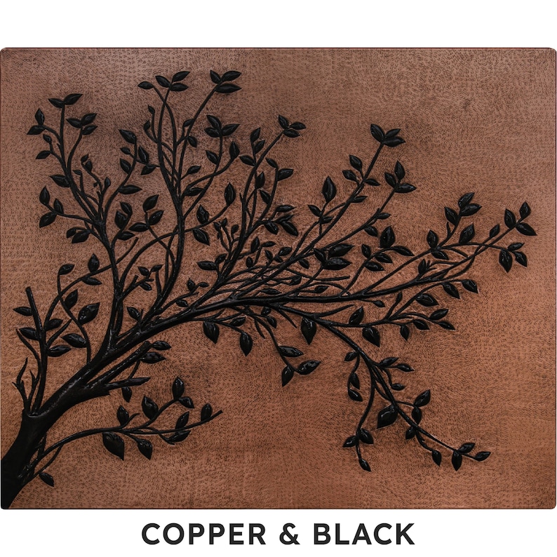 Tree Branches With Leaves Large Rectangular Copper Wall Art, Tree Branches Copper Kitchen Backsplash Tile Mural, Handmade Copper Artwork afbeelding 5