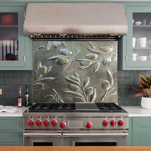 Hand-Hammered Copper Olive Branch Backsplash Tile: Kitchen Wall Decor