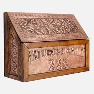 Mailbox, Handmade Mailbox for Outside, Wood and Copper Mailbox, Personalized Mailbox, Wall Mounting Large Mailbox, Hand-Hammered Mailbox