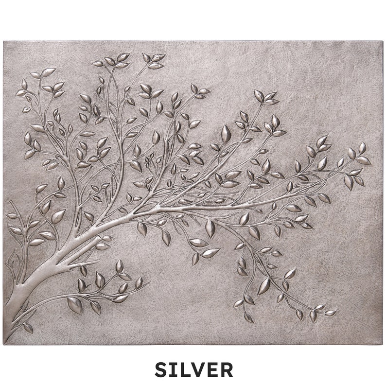 Tree Branches With Leaves Large Rectangular Copper Wall Art, Tree Branches Copper Kitchen Backsplash Tile Mural, Handmade Copper Artwork immagine 6