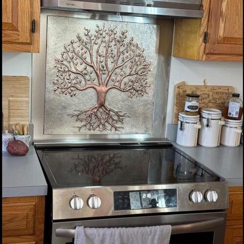 Natuross Copper Kitchen Backsplash – Tree of Life with Roots (Silver Copper)