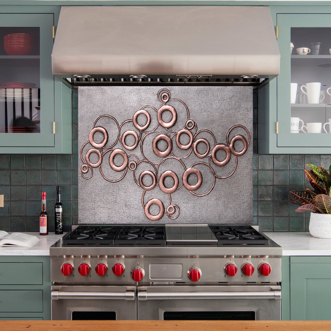 Contemporary Kitchen Backsplash Tile, Modern Metal Stove Backsplash ...
