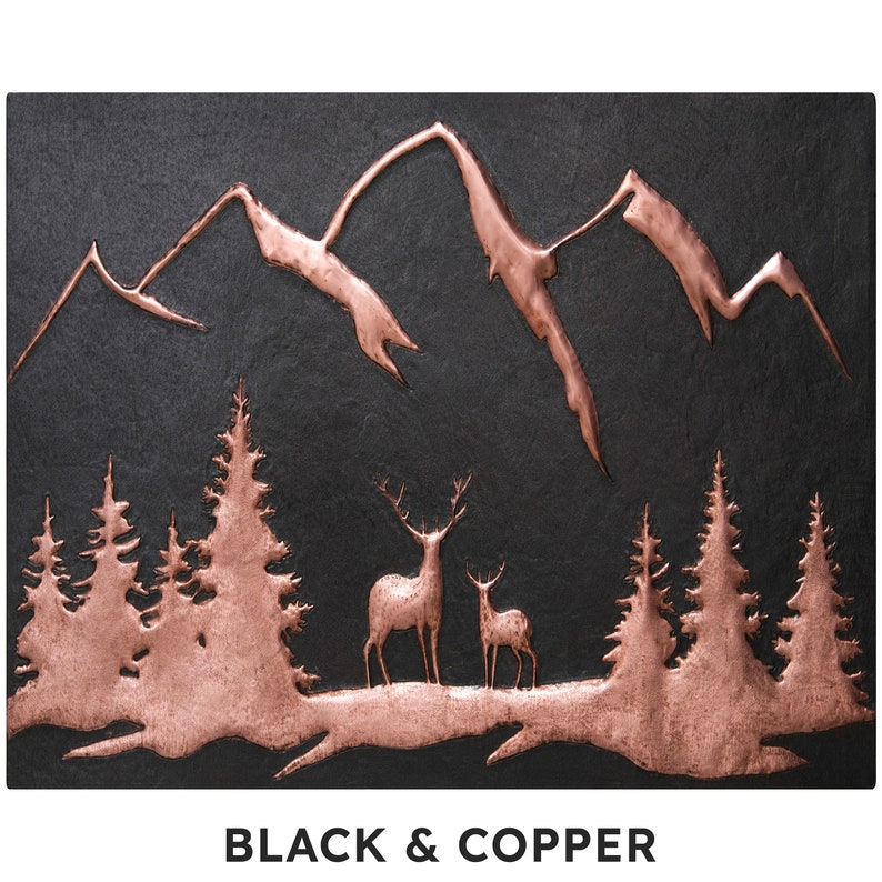 Mountain Behind the Deers Wall Art Forest Scene Copper Wall Etsy