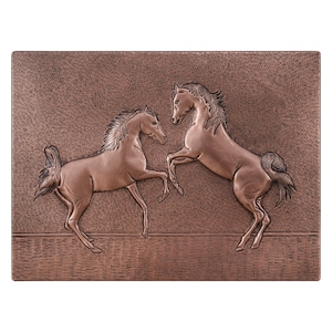 Hand Hammered Copper Kitchen Backsplash: Rearing Horses Mural