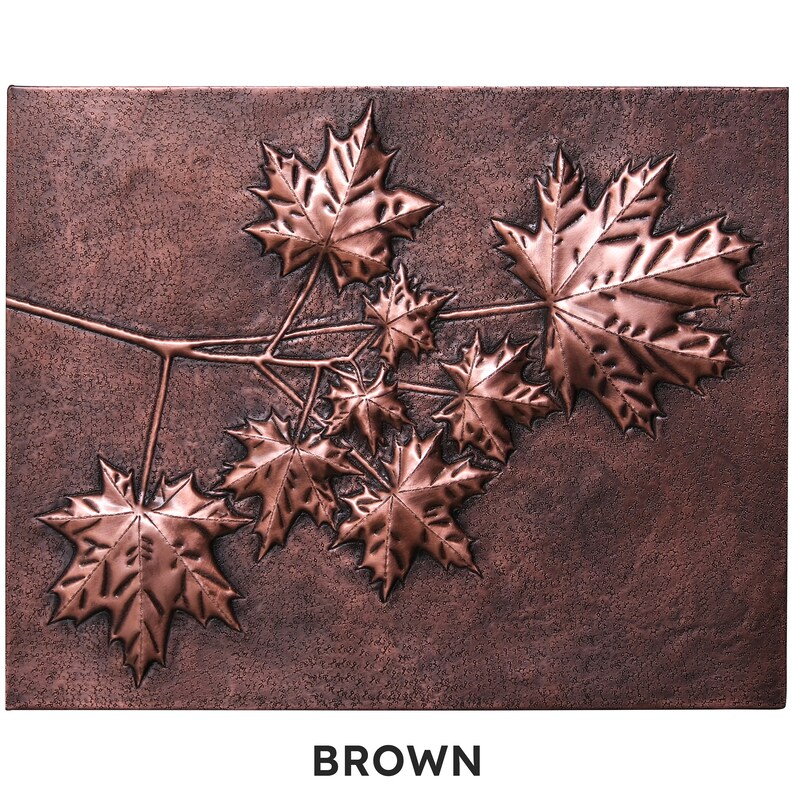 Maple Tree Branches Kitchen Backsplash, Handmade Art Tile for Kitchens, Decorative Copper Panel for Stove Behind Brown