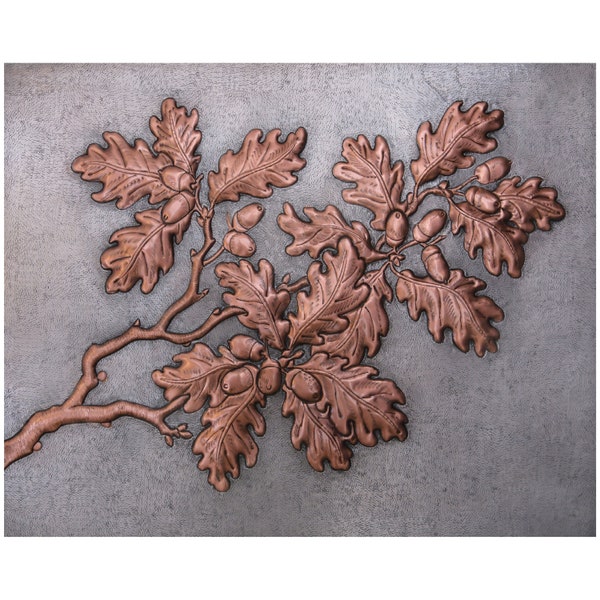 Oak Tree Branches With Acorns Wall Art, Oak Leaves Wall Art,  Oak Leaves Art, Oak Tree Branches With Acorns Copper Relief Art