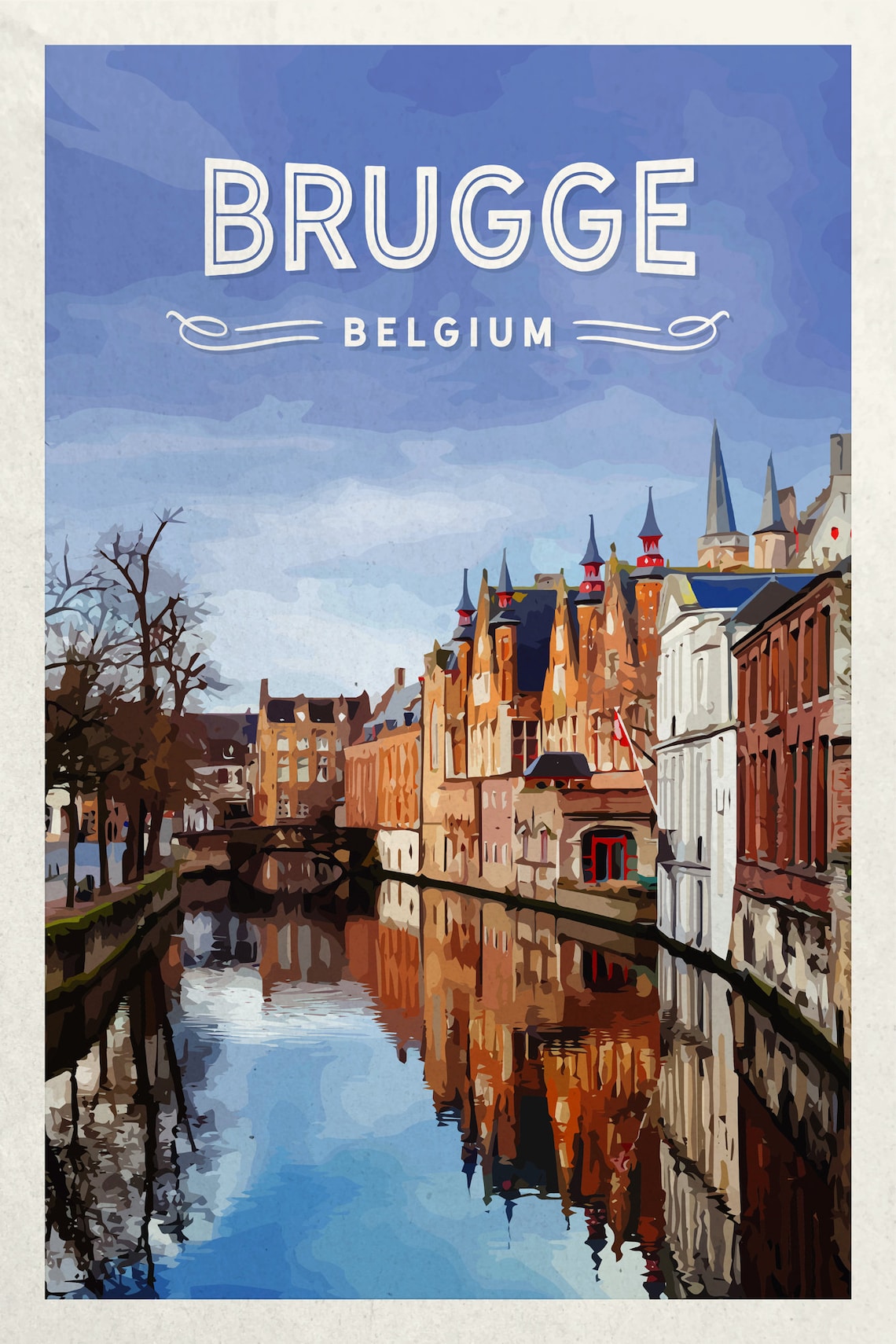 Brugge, Belgium Retro Travel Poster Etsy UK