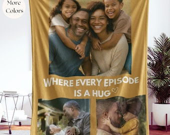 Dadflix Personalized Blanket Family Photo Throw for Dad Cozy Gift for Netflix Style Family Keepsake Photo Collage Throw for Family Snuggles