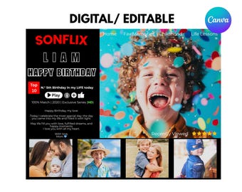 Editable Sonflix Canva Template Birthday Template Editable Custom Netflix-Inspired Birthday Poster for Son Canva Printable Digital Download