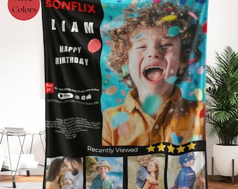 Custom Sonflix Blanket Personalized Netflix Style Throw Blanket for Son Movie Night Fleece Blanket Gift for Birthday Teen Boys Kids birthday