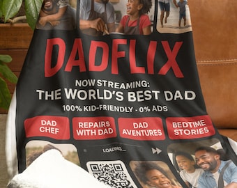Dadflix Custom Blanket with Photos Funny Personalized Dad Gift Movie Theme Throw Blanket for Father’s Day or Birthday Movie Theme Throw