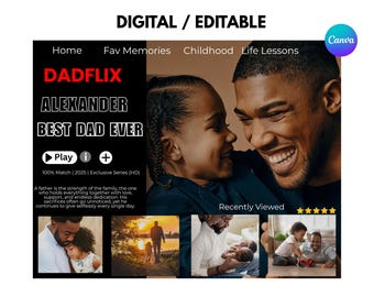 Redigerbar Dadflix Canva-mall Rolig digital fars dag-present från barn Anpassat Netflix-stil-certifikat för pappa eller bonuspappa för fars dag