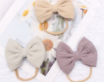 Set of 3 Headband Bows big for baby Newborn to 2 years old, elastic super soft and expansive, Headband pack of 3 colors if you prefer.