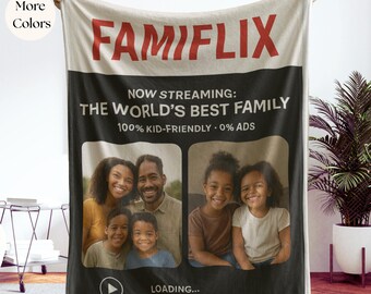 FAMIFLIX Personalized Family Blanket Custom Photo Collage Throw Netflix Style Gift for Mom Dad Kids Family Movie Night Blanket with picture