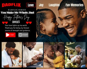 Dadflix Canva-mall Redigerbar Netflix-stil Presentdesign Anpassat fotokollage för pappa DIY Digital nedladdning för Fars dag Anpassningsbar