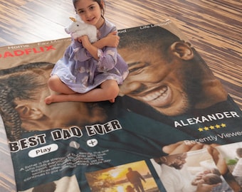 Personalized Dadflix Photo Blanket for dad Custom Picture Throw for Dad or Stepdad Funny Netflix-Inspired Gift for Father’s Day or Birthday