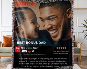 Personalized Woven Blanket for Bonus Dad with Photo and Custom Message Unique Father’s Day Gift for Stepdad Adoptive Dad or Father Figure