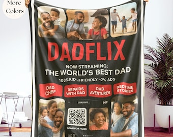 DADFLIX Personalized Blanket for Dad Custom Photo Collage Fleece Throw Father’s Day Gift from Kids Netflix Style Family Blanket Birthday