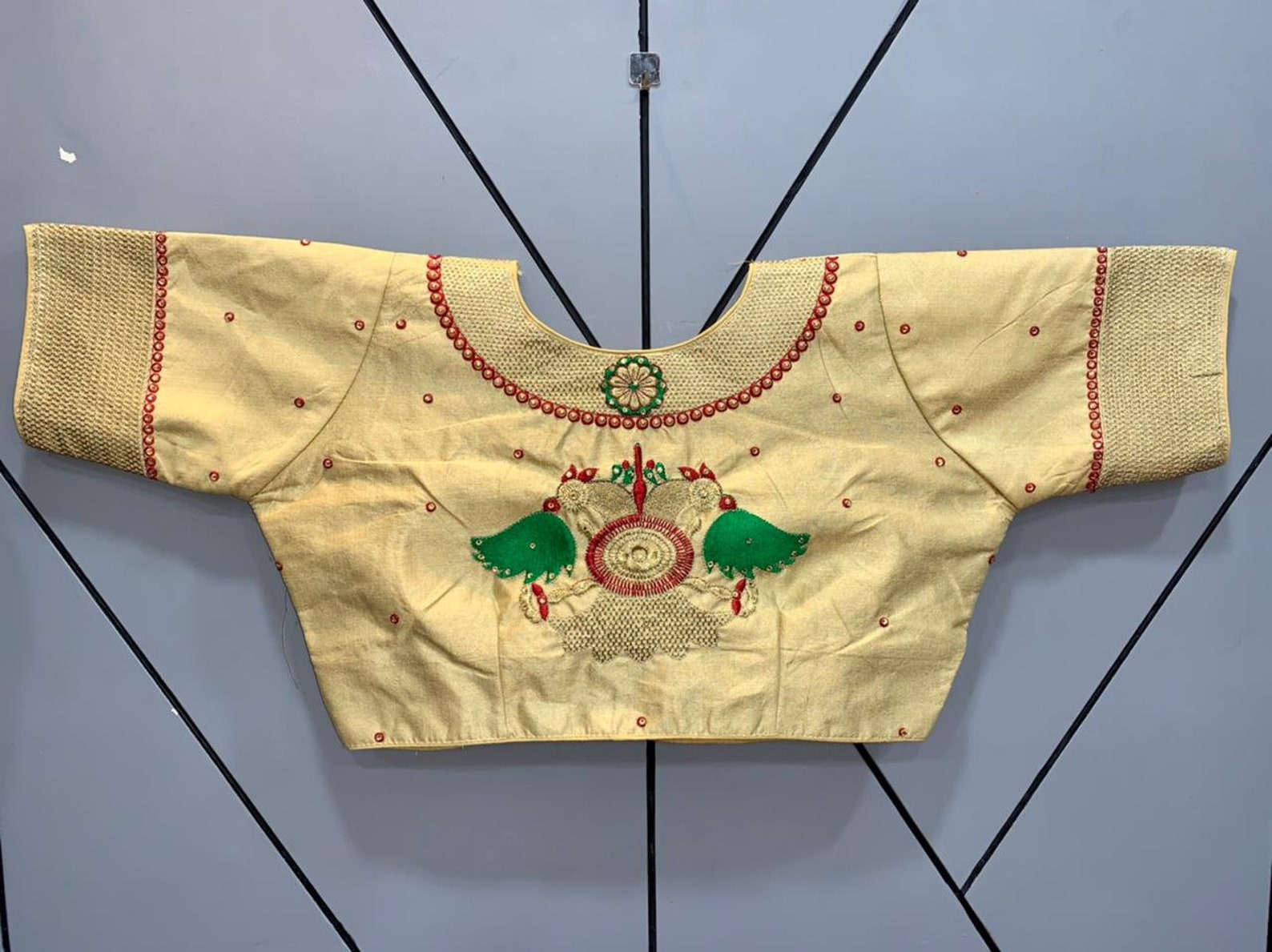 Fabulous work of Jari Embroidery on neck and Sleeves blouse Etsy