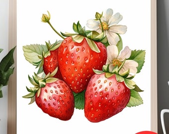 Strawberry Art Print Bundle - Strawberry Wall Art -  Bakery Print - Fruit Print - Strawberry Water Color - Berry First Birthday