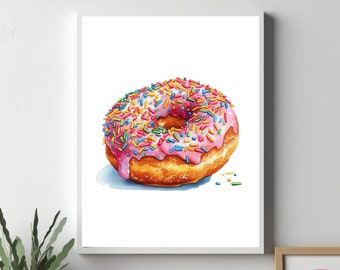 Pink Donut Wall Art - Bakery Print - Donut Art - Donut Print - Kitchen Art - Pastry Wall Art