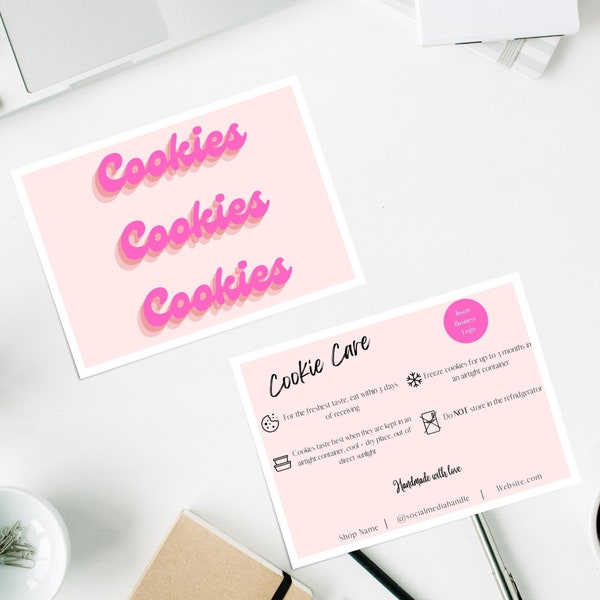 Cookie Care Card Template Canva - Editable Cookie Package Care Instructions - Cookie Business Care Card Template - Printable Care Cards