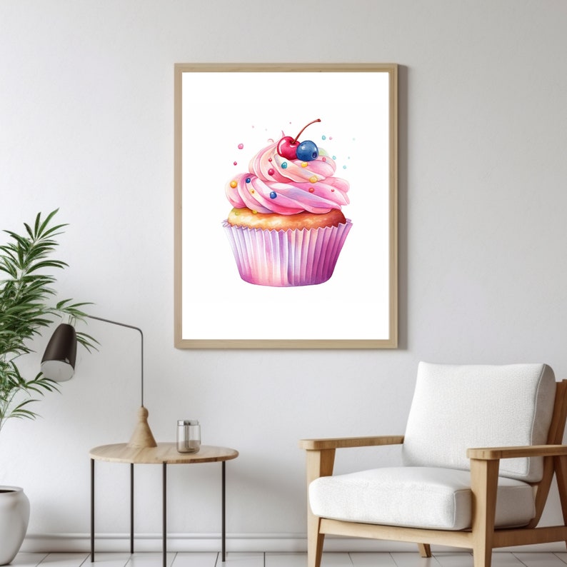 Cupcake Art Prints Baking Wall Art Cute Painting for Wall Food Artwork