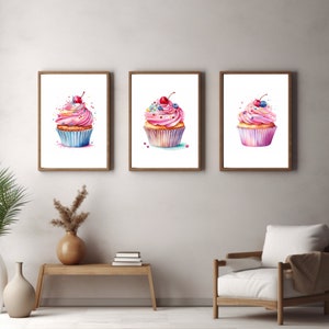 Cupcake Art Prints Baking Wall Art Cute Painting for Wall Food Artwork Kitchen Print