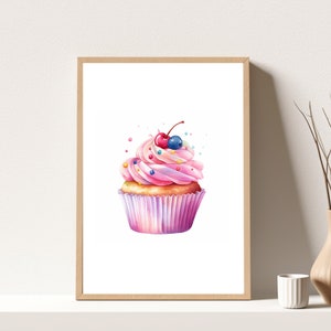 Cupcake Art Prints Baking Wall Art Cute Painting for Wall Food Artwork Kitchen Print