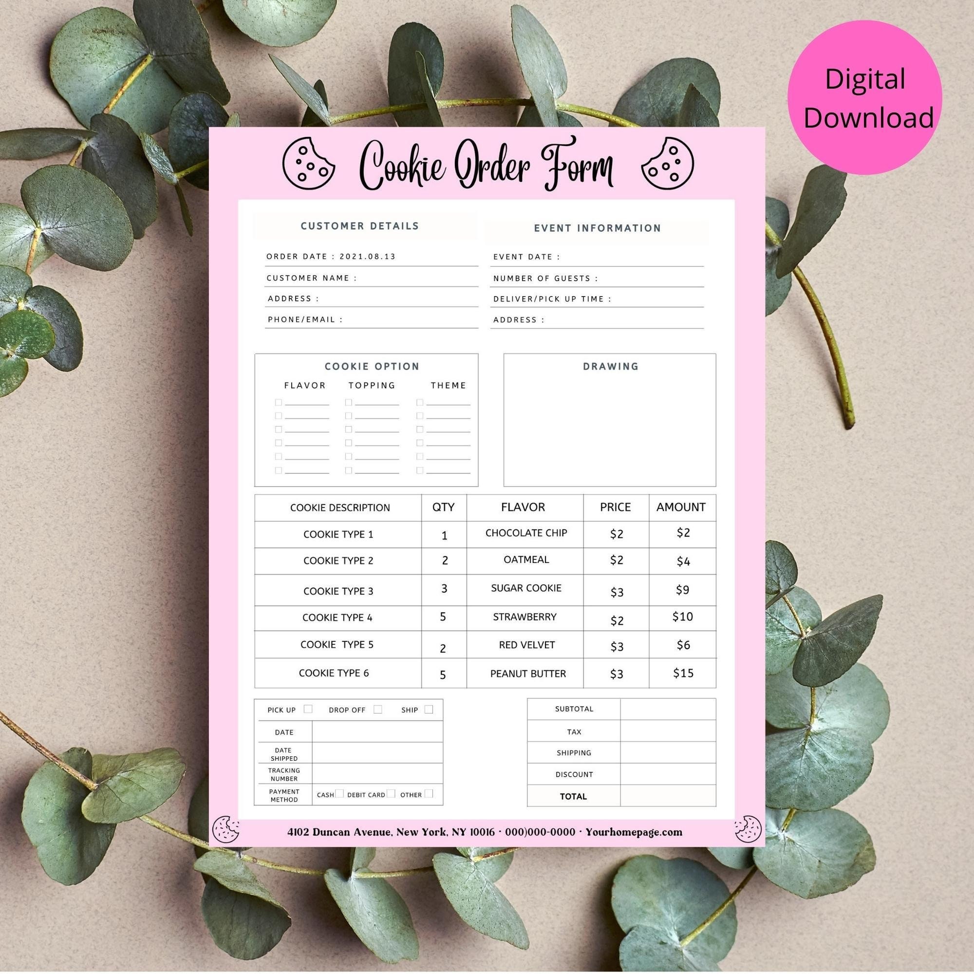 Cookie Order Form Editable, Bakery Order Form Printable, Small Business Forms, Business Templates, Cupcake Order Form, - Etsy for Printable Cookie Order Form Template Free