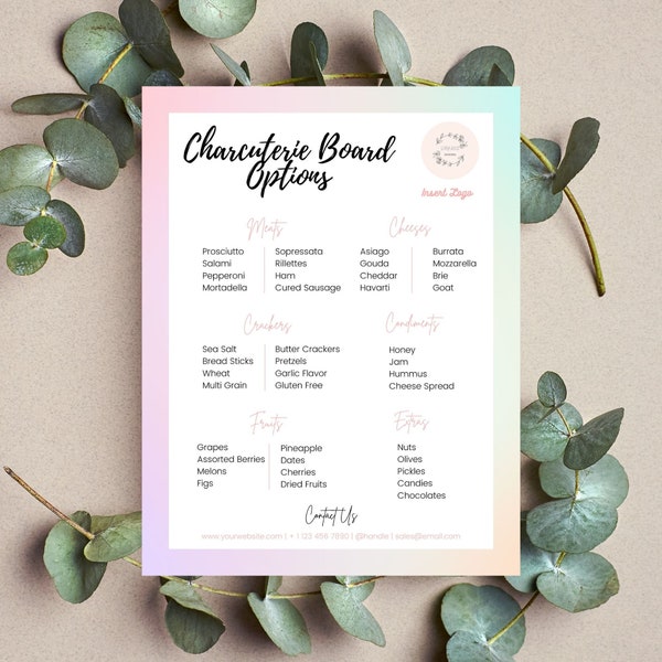 Charcuterie Board Business Template - Charcuterie Menu - Charcuterie Board Small Business - Charcuterie Order Form