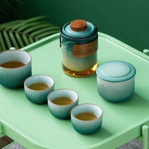 Moon White Ceramic Travel Tea Set Portable Tea Set for Two Etsy