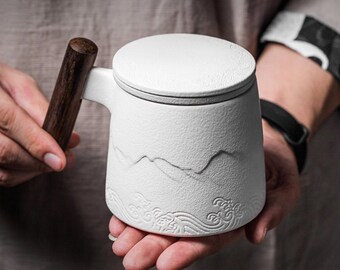 Embersceramic Ceramic Tea Mug with Infuser Relief Mountain Coffee Tea Cup 400ml