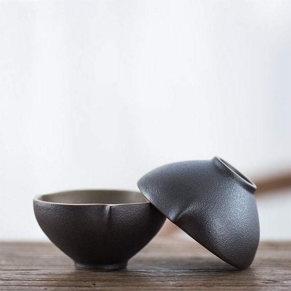 Embersceramic Ceramic Teacup Black Chinese Tea Cups Etsy