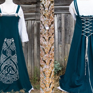 Viking apron dress set Embroidery Celtic dress lace up Norse costume wool Festival costume women Pagan dress Old norse wedding dress