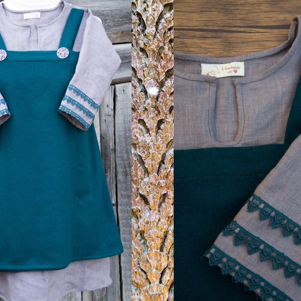 Robe viking enfants 2 \ 3 \ 4 \ 5 \ 6 \ 7-14 robe tablier ensemble laine et lin bébé viking robe costume celtique pour fille enfants festival costume f