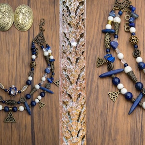Lapis Lazuli Viking brooch beads  for viking apron dress Handmade with natural stone Festival jewelry Cloak pin