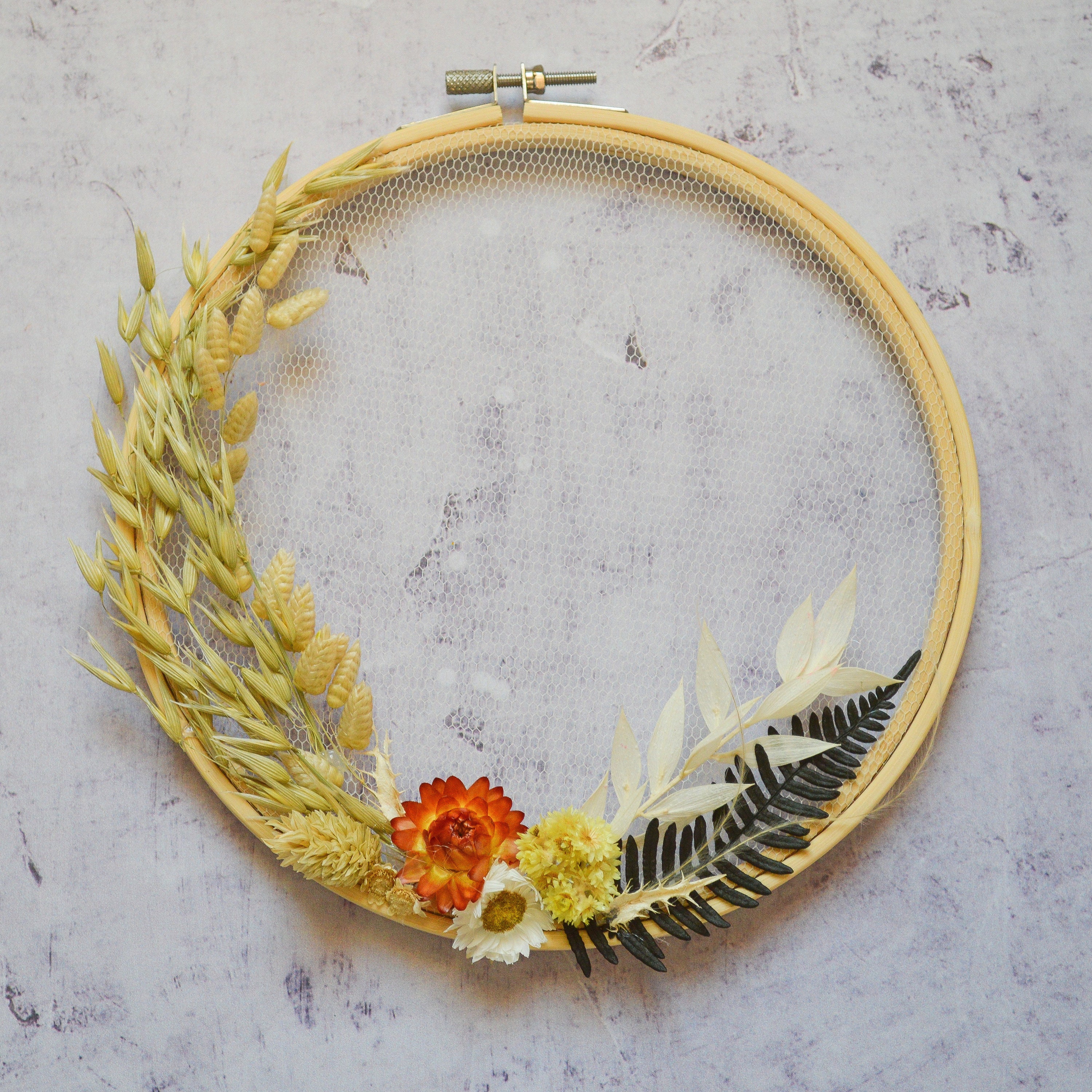 Tambour à Broder Fleuri - 20 cm de Diamètre Tons Jaune, Orange, Vert