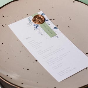 Menu MYRTUS • Wedding suite / Coordinato Nozze / Inviti di matrimonio • floreale / natura / ecologico / blu / invernale / fiore di cotone