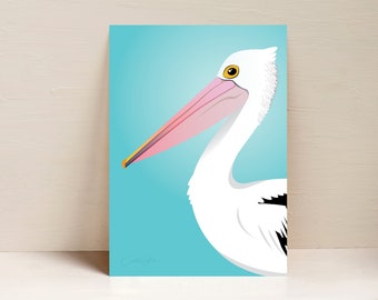 Pelican Print, Bird Print, Australian Bird Wall Art, Digital Illustration