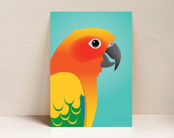 Sun Conure Print, Parrot Print, Bird Wall Art, Digital Illustration