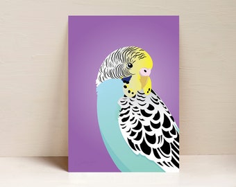 Budgie Print, Parrot Print, Australian Bird Wall Art, Digital Illustration
