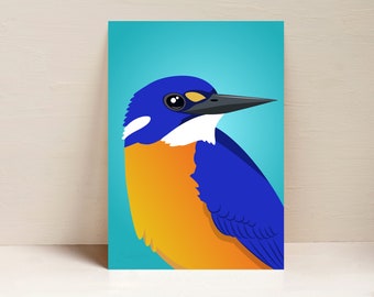 Kingfisher Print, Bird Print, Australian Bird Wall Art, Digital Illustration