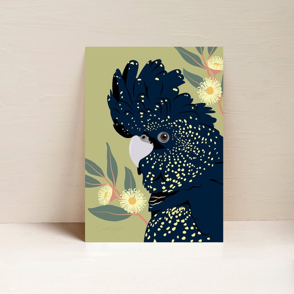Red Tailed Black Cockatoo Print, Parrot Print, Australian Bird Wall Art, Digital Illustration