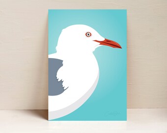 Seagull Print, Bird Print, Australian Bird Wall Art, Digital Illustration